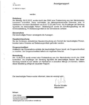 Anzeigerapport Bern mit Rückstufung Vergehen=>Übertretung, Seite 2